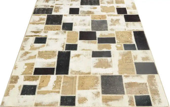 Heriz handwoven modern patchwork rug, 300x198 cm, featuring colorful geometric patterns and intricate craftsmanship.
