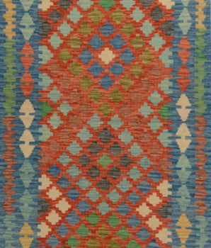 Handgeweven oosters Kelim Chobi 296x88 cm