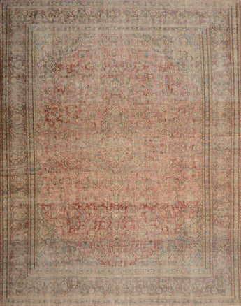 Handwoven Heriz vintage rug measuring 375x292 cm, featuring modern design and intricate patterns on a textile carpet.
