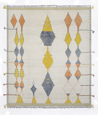 Handwoven modern Moroccan rug by Heriz, 294x257 cm, featuring intricate patterns and vibrant colors, perfect for stylish home decor.