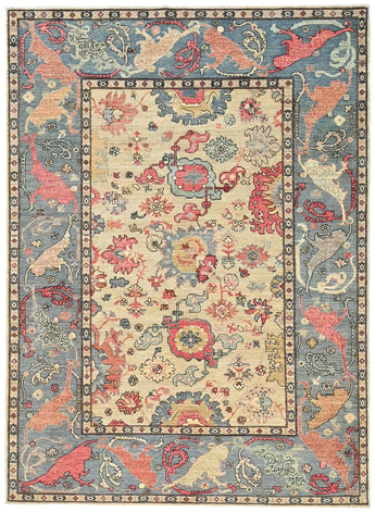 Heriz Dehbaft Moderne Oosterse Kleden rug with intricate geometric patterns and warm earthy tones, detailed close-up view.