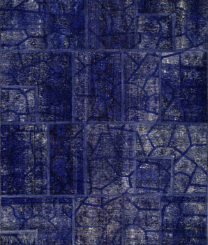 Modern Heriz handwoven patchwork rug measuring 242x172 cm with intricate patterns and vibrant colors.